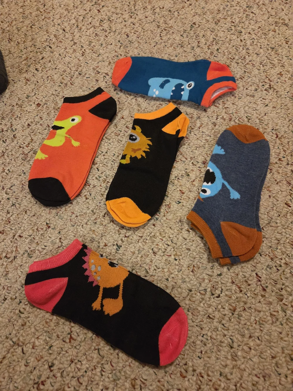 Kids No-Show Monster Socks - Blue & Orange